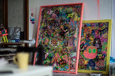 Inside Bortusk's studio - Two canvasses