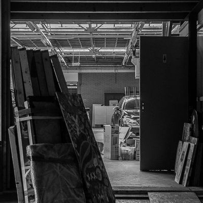 Inside Bortusk's studio - View from the painting room - The car is not his, he rides a bike!