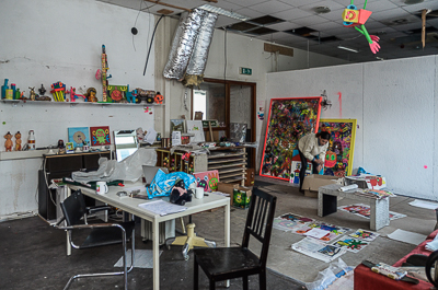 Inside Bortusk's studio - Here, Jessica, who works with him