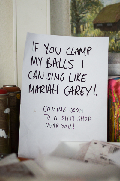 Inside Bortusk's studio - after a conversation we had on balls bondage!