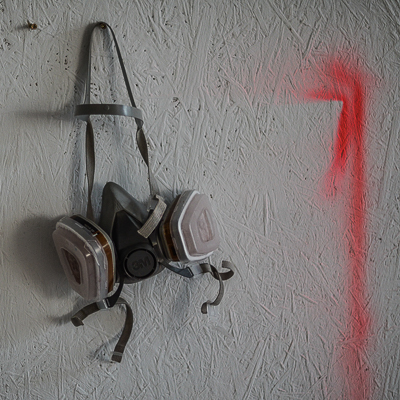 Inside Bortusk's studio - Mask hanging on the wall