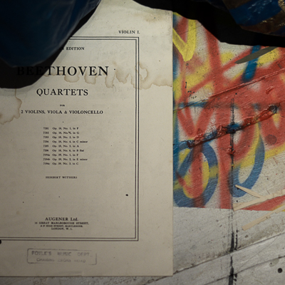 My Dog Sighs' studio - He likes to paint on old music sheets