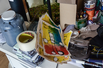 Inside My Dog Sighs' studio - Hug Man finished pieces