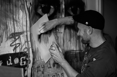 My Dog Sighs working in his studio