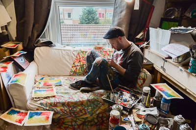 My Dog Sighs working in his studio