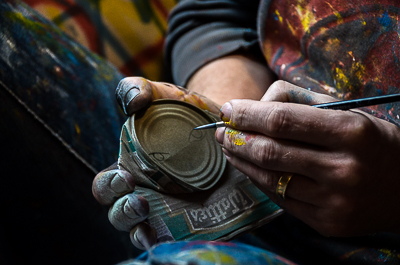 My Dog Sighs working on a tin man