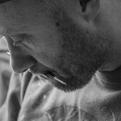 My Dog Sighs working on a tin man