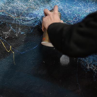 Astro working in his studio