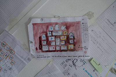 Installation sketch of Borondo's collab pieces with Carmen Main 