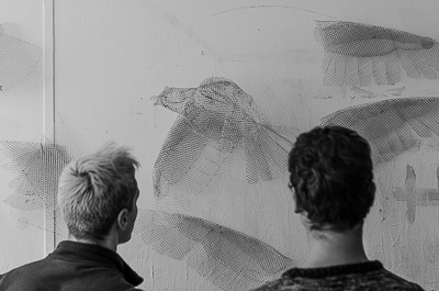 Edoardo Tresoldi and Francesco Venturini examining the work done
