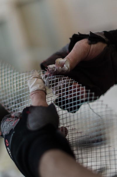 Francesco Venturino working on wire crows