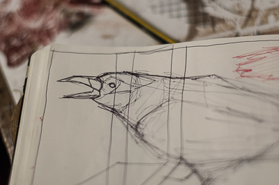 Edoardo Tresoldi's sketchbook of his metallic crow