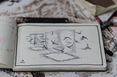 Edoardo Tresoldi's sketchbook - sketch of his installation 