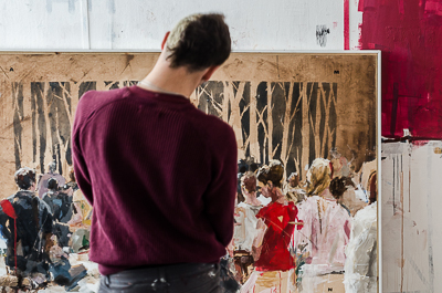 Borondo examining his piece