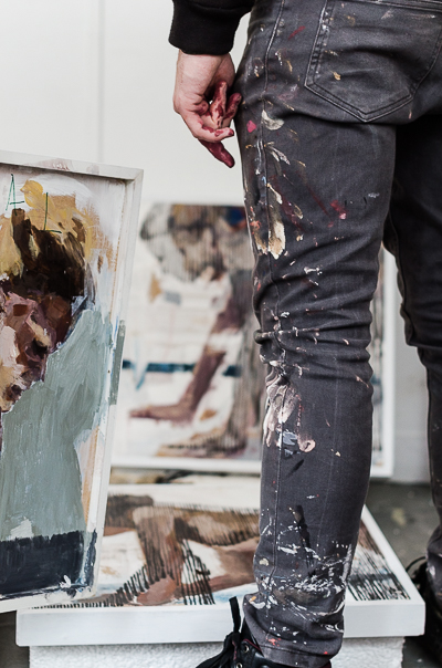 Borondo examining the collaboration pieces painted with Carmen Main