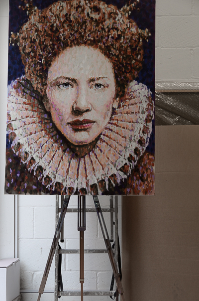Inside Jimmy C's studio - Work in progress on a piece inspired by Cate Blanchett's role in Elizabeth