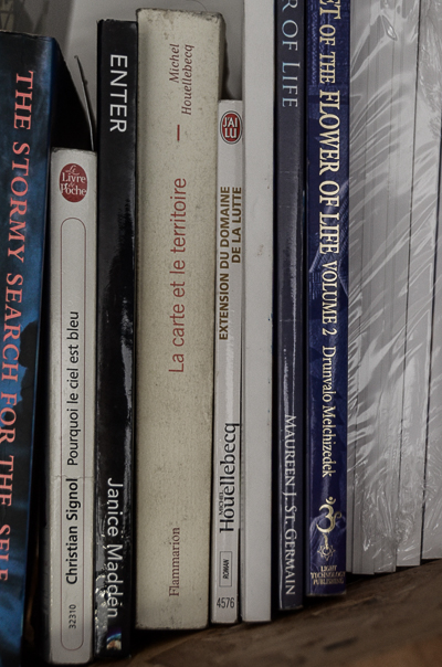 Inside Jimmy C's studio - bookkshelves - Jimmy is fluent in French