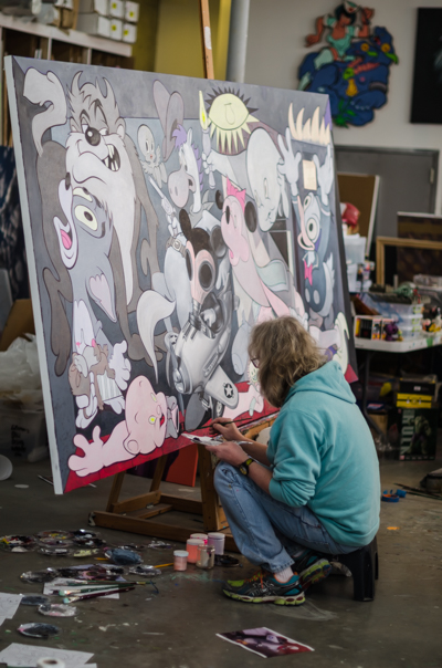 Ron English working on his 101th interpreation of Guernica