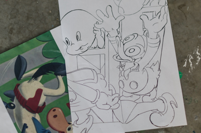 Inside Ron English's studio - sketches of his 101th interpretation of Guernica