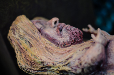 Inside Ron English's studio  - wooden jesus