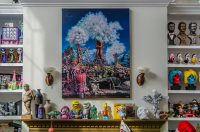 Inside Ron English's living room - above the fireplace