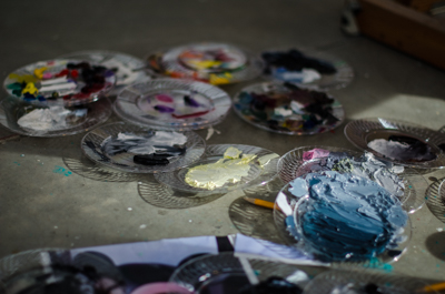 Inside Ron English's studio - paint on plates