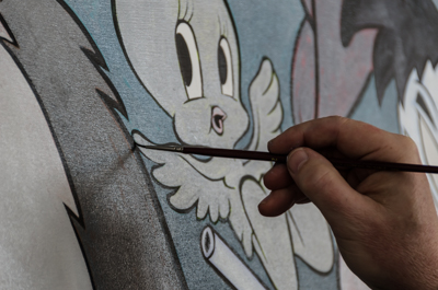 Ron English working on a new interpretations of Guernica