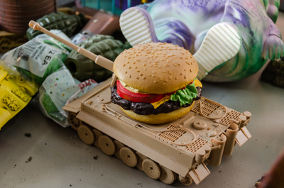 Inside Ron English's studio - Hamburger tank
