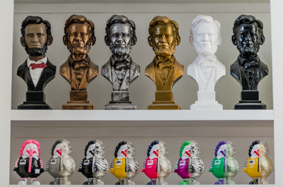 Inside Ron English's living room - Abraham Obama and MC Supersized