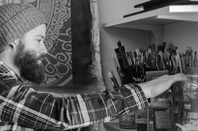 Beau Stanton in his Studio - he prefers brushes to spraypaint