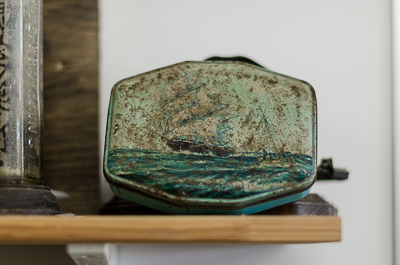 Three Master Sailing Ship painted on an old tin box - a gift from a friend