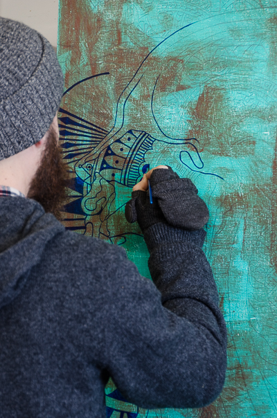 Beau Stanton working on a  new interpretation of his Ornamented Man