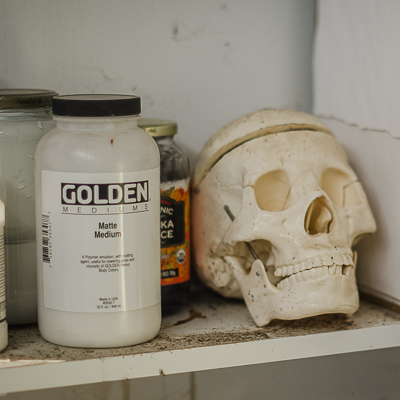 Inside Beau Stanton's studio - skull and mat paste