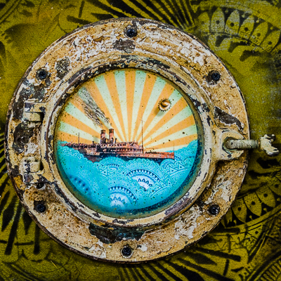 Animated Precarious Voyage inside a salvaged porthole