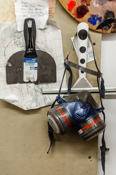 Inside Beau Stanton's studio - mask and  scraper