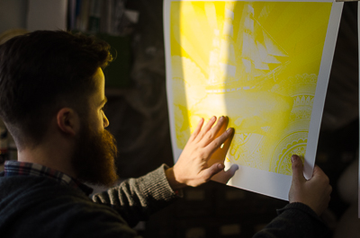 Hanging up the first layered Leviathan print to dry