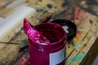 Inside Beau Stanton's studio - Magenta ink for the second layer of the Leviathan screen print