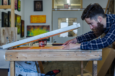 A meticulous job: the print has to be lined up carefully