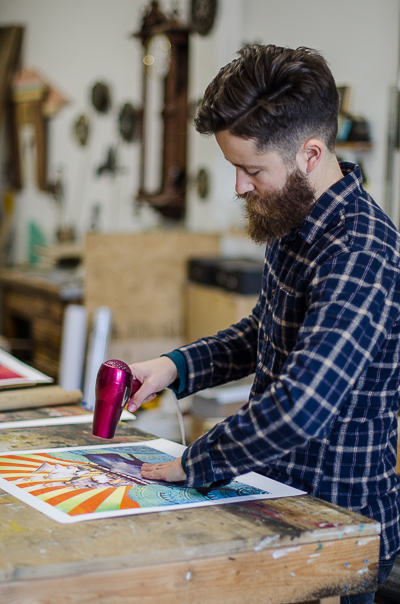 Beau Stanton drying one of his Leviathan prints