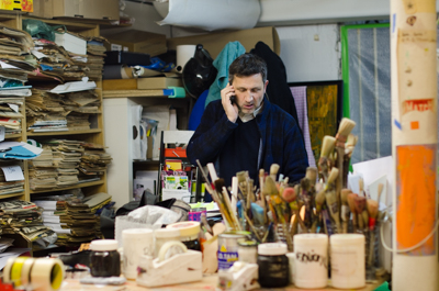 Inside FKDL's studio - Brushes and papers everywhere