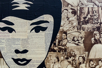 Audrey Hepburn paint  & collages of old script pages and images from Mon Film magazine