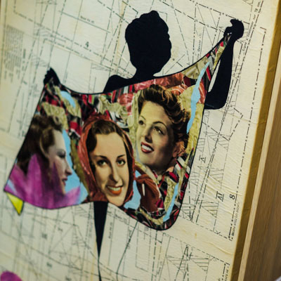 Inside FKDL's studio - collages & paint on canvas