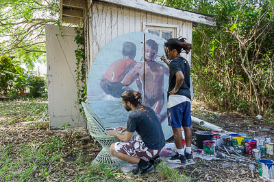 Axel Void and Reginald O'Neil working on their collab piece